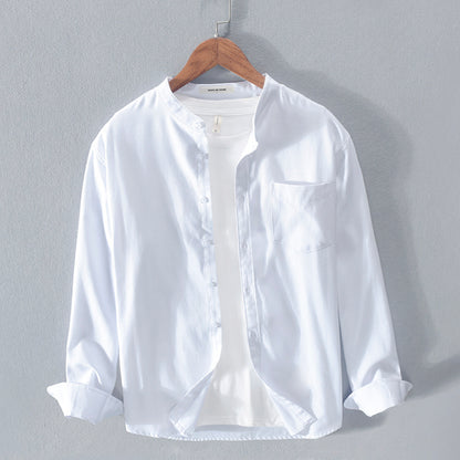 Stand-Up Collar Shirt - Long Sleeve Cotton Linen Fabric, Breathable Hemp Blend