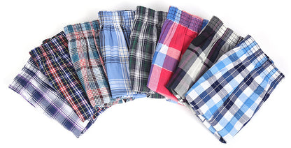 Plus Size Men's Underwear - Cotton Breathable Boxer Pants Mid Waist Plaid Design