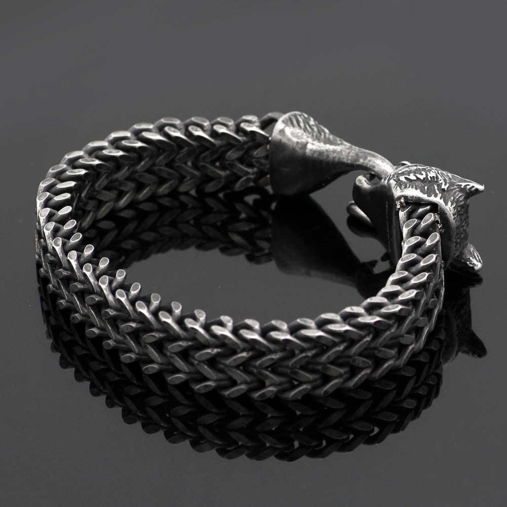 Black Wolf Bracelet | Men's Stainless Steel Cuban Chain Wristband