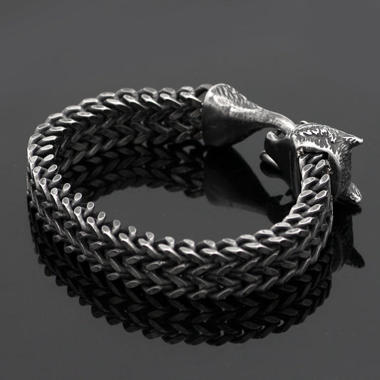 Black Wolf Bracelet | Men's Stainless Steel Cuban Chain Wristband
