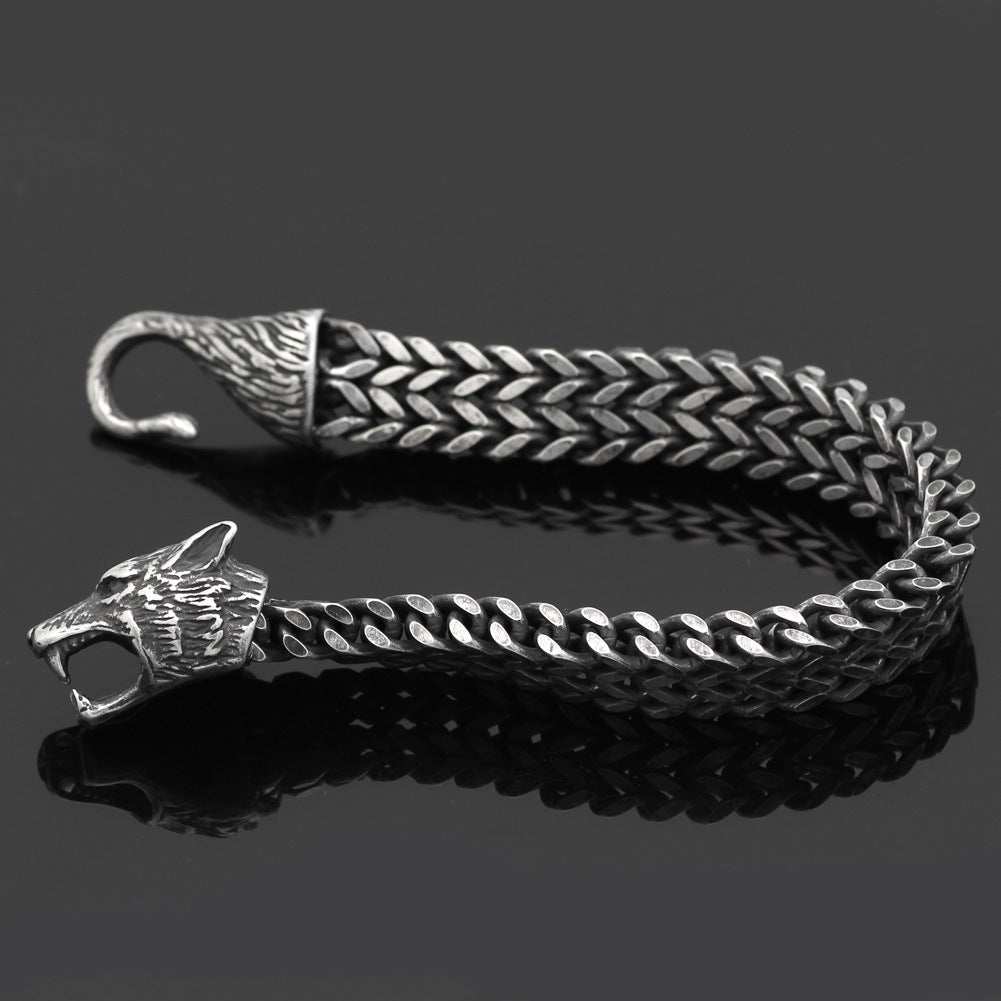 Black Wolf Bracelet | Men's Stainless Steel Cuban Chain Wristband
