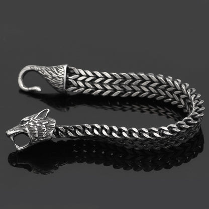 Black Wolf Bracelet | Men's Stainless Steel Cuban Chain Wristband
