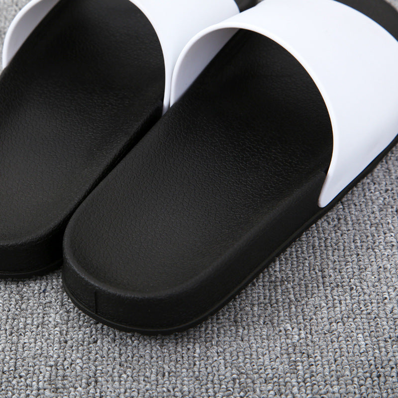 Men Summer Slippers - Non Slip Slides | Black White PVC Sole Shoes