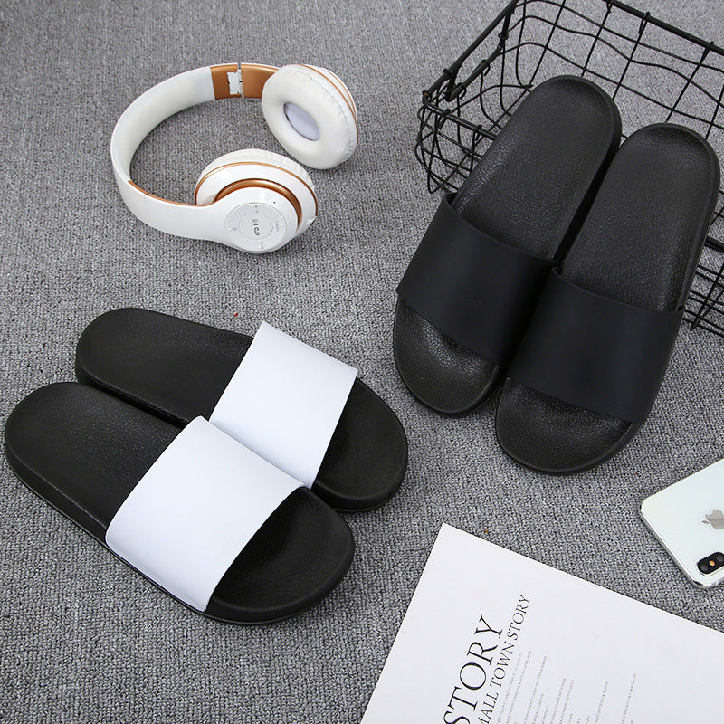 Men Summer Slippers - Non Slip Slides | Black White PVC Sole Shoes