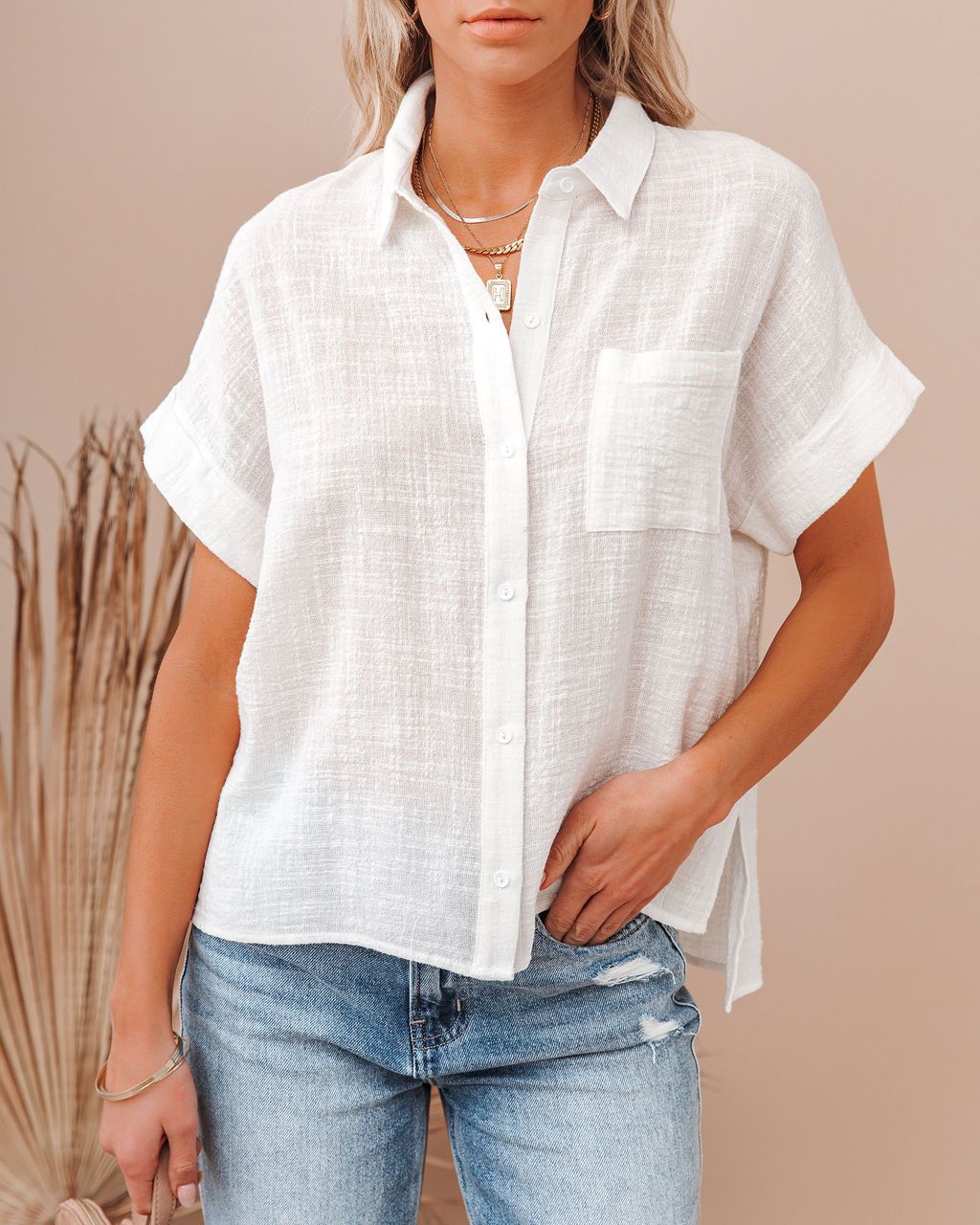 Lapel Button Shirt - Cotton Short Sleeve Women's Cardigan Style Top