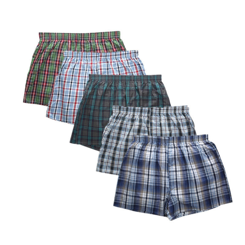 Plus Size Men's Underwear - Cotton Breathable Boxer Pants Mid Waist Plaid Design