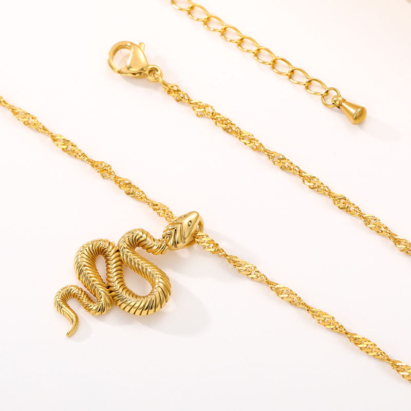 Stainless Steel Snake Necklace - Unisex Zodiac Pendant With Gold Silver Finish