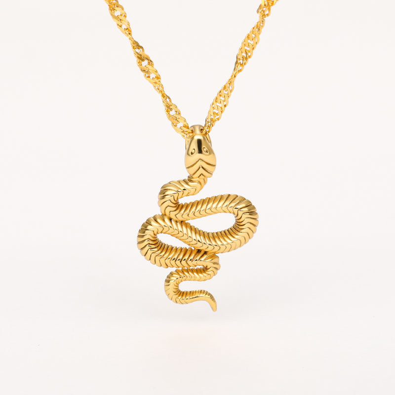 Stainless Steel Snake Necklace - Unisex Zodiac Pendant With Gold Silver Finish