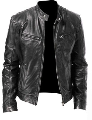 PU Leather Jacket Slim Fit Zipper Front Coat For Men - Business Style