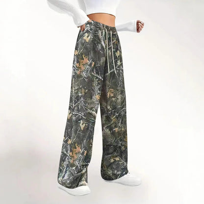 Camouflage Print Pants | Women's Casual Wide Leg Trousers With Elastic Waist