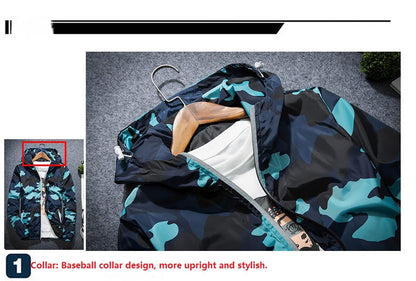 Men Camouflage Jacket | Lightweight Spring Polyester Fiber Coat With Hooded Luminous Zipper