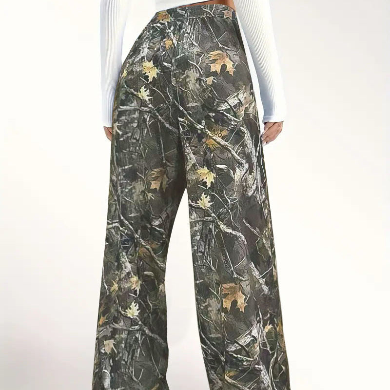 Camouflage Print Pants | Women's Casual Wide Leg Trousers With Elastic Waist