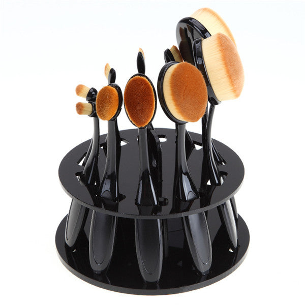 Makeup Brush Holder | Round 10 Hole Black Plastic Organizer