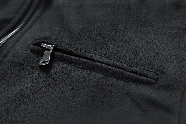 Men's Suede Jacket | Stand Collar Double Zipper Pocket | Korean Style Autumn Coat