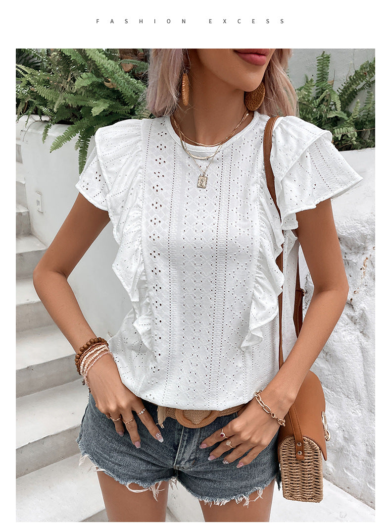 White Casual Shirt – Women's Ruffled Patchwork Blouse | Japanese Korean Style