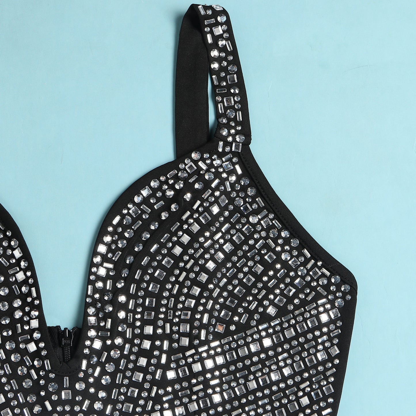 Rhinestone Jumpsuit – Stylish Women's Sleeveless Romper With Deep V Cut