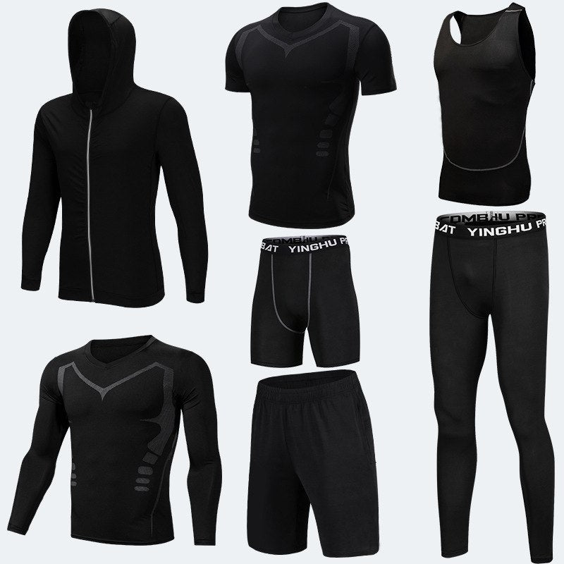 Compression Running Tights Men – 7pcs Workout Clothes Set With Muscle Support