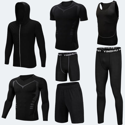 Compression Running Tights Men – 7pcs Workout Clothes Set With Muscle Support