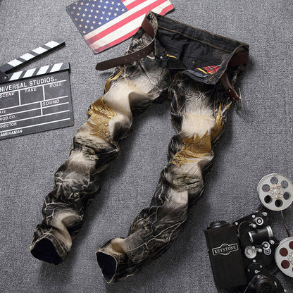 Embroidered Jeans | Men's Slim Fit Denim Pants | Comfortable Cotton Fabric