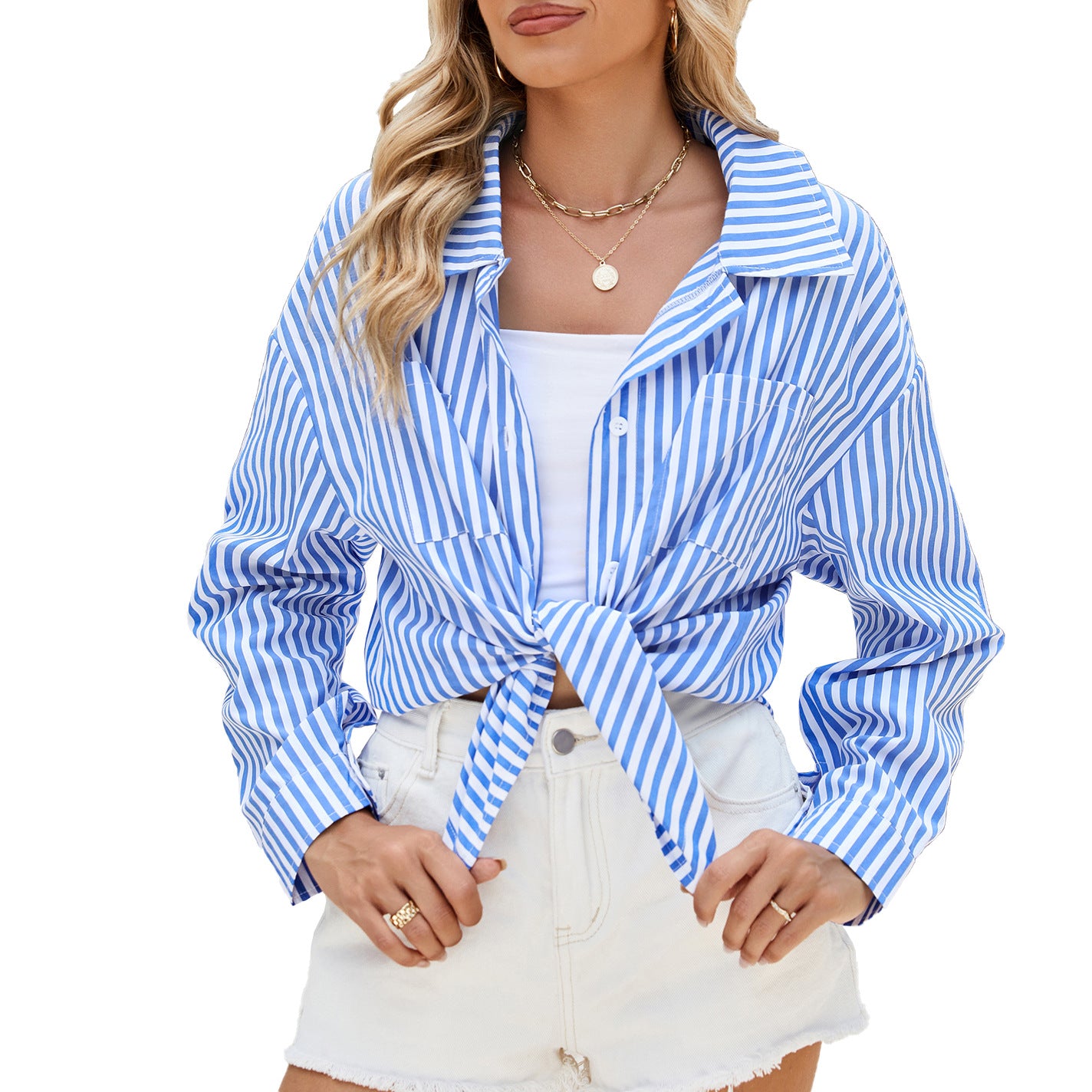 Striped Long Sleeve Shirt - Casual Button Top With Pockets | Loose Fit Women's Blouse