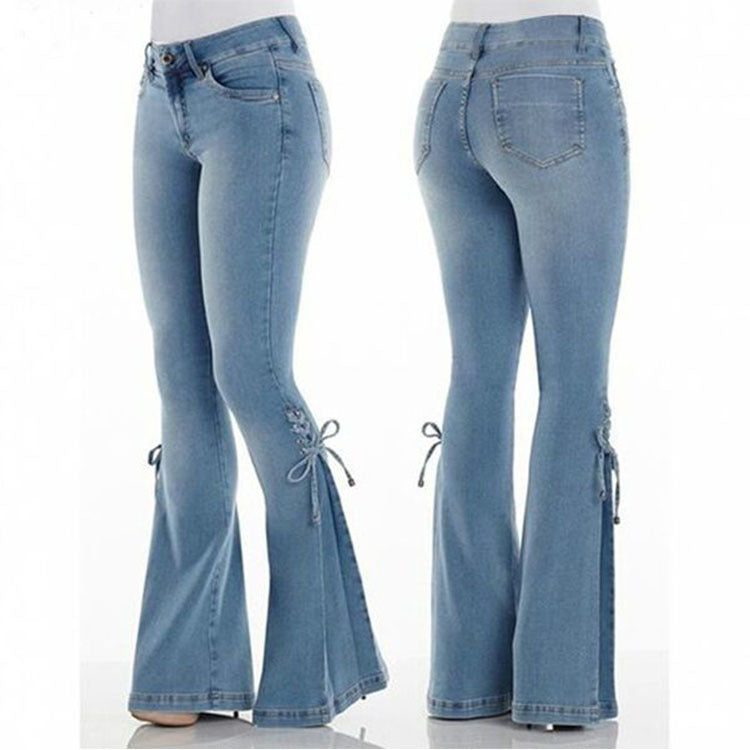 Mid Waisted Jeans - Stretch Denim Plus Size Ladies Trousers With Button Fly