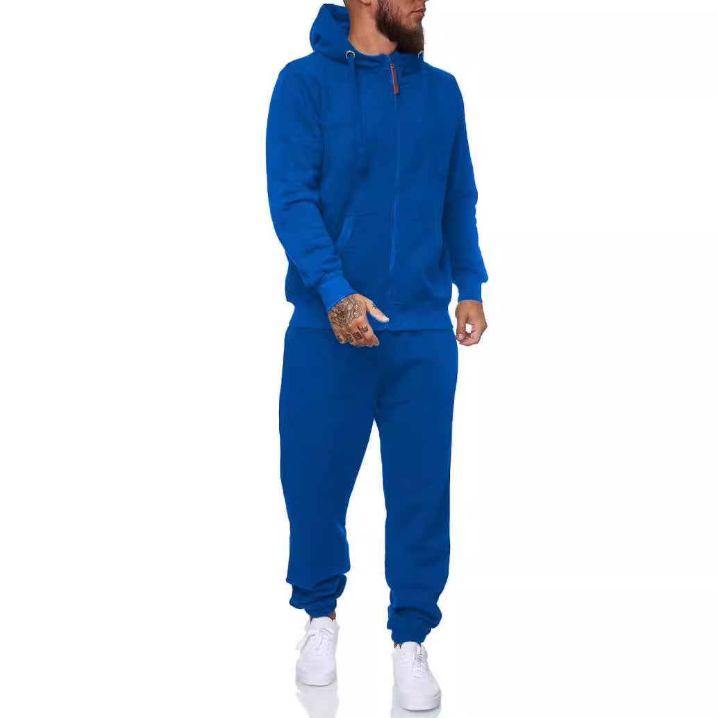 Mens Sports Suit – Hooded Cotton Blend Tracksuit With Warm Wool Lining