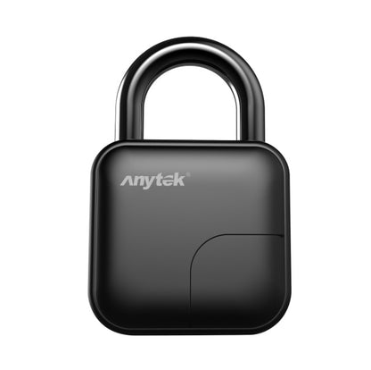 Black Anytek smart padlock with square rounded design and metal shackle on white background