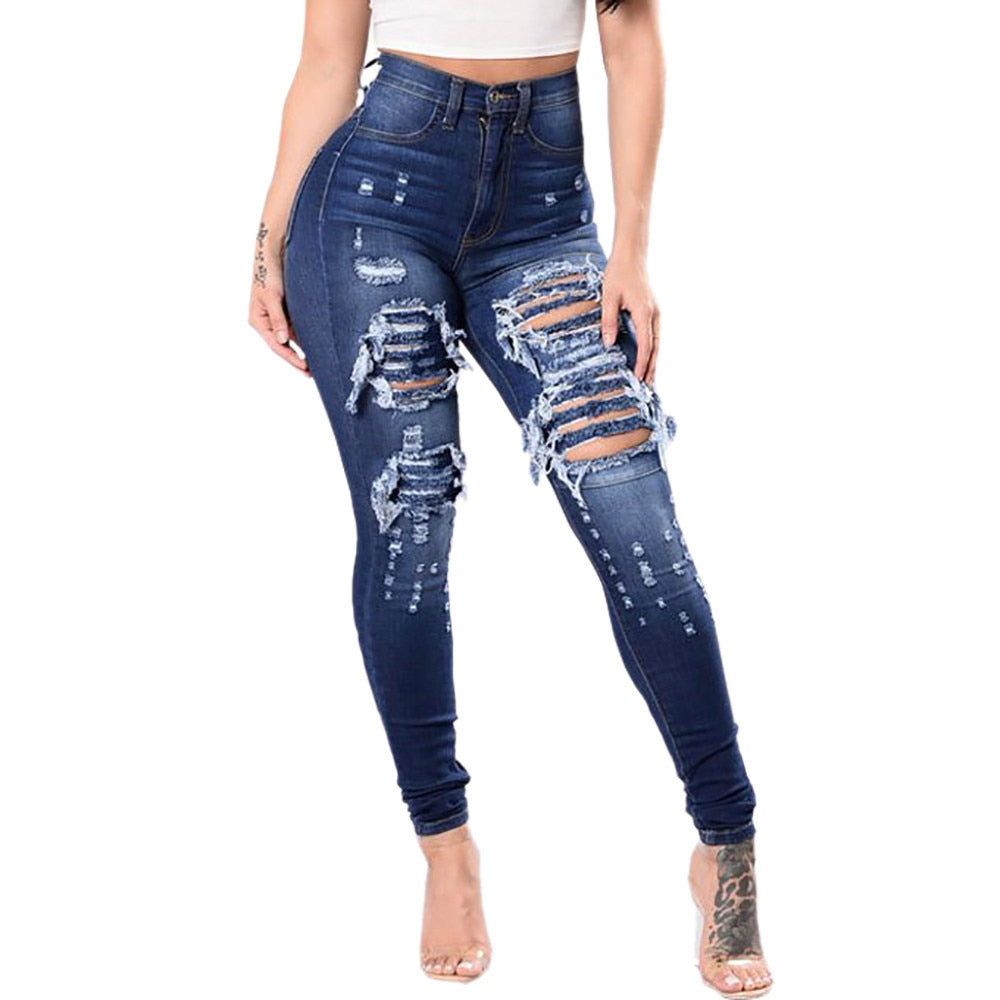 Women's Ripped Jeans - Trendy Distressed Skinny Denim Pants For Women