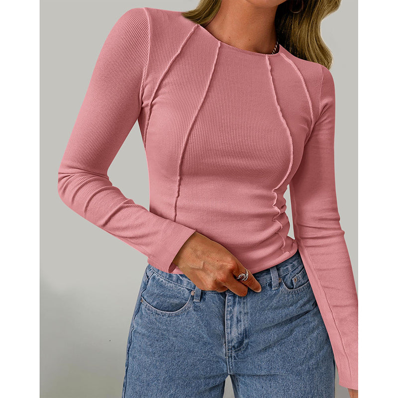 Women Slim Fit Tee – Long Sleeve Crewneck Top | Figure Flattering Fall Fashion