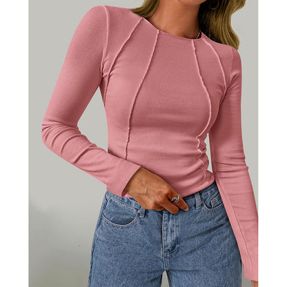 Women Slim Fit Tee – Long Sleeve Crewneck Top | Figure Flattering Fall Fashion