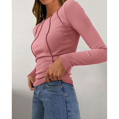 Women Slim Fit Tee – Long Sleeve Crewneck Top | Figure Flattering Fall Fashion