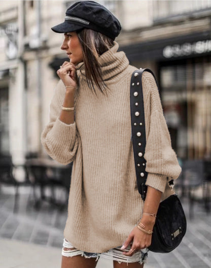 Women's Sweater Dress | Mid-Length Knitted Pullover With Splicing Design