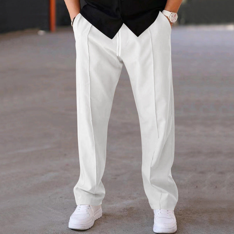 Men's Casual Trousers - Sports Loose Fit Drawstring Waist Pants With Bright Line Design