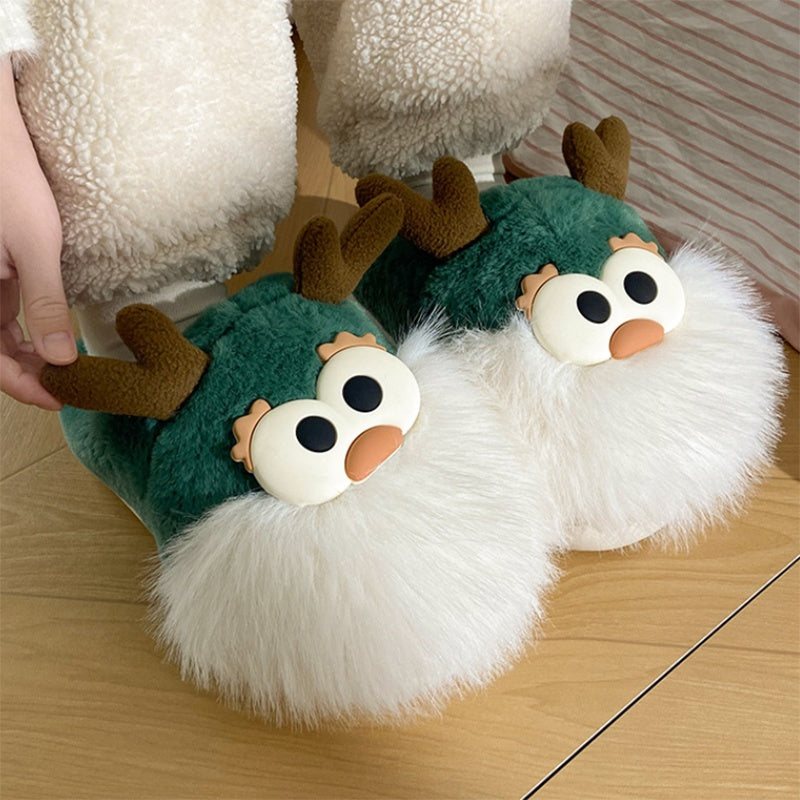 Christmas Deer Slippers – Plush Indoor Winter Shoes With Thickened Sole