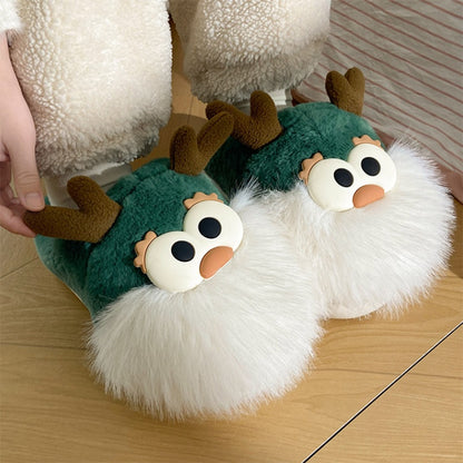 Christmas Deer Slippers – Plush Indoor Winter Shoes With Thickened Sole