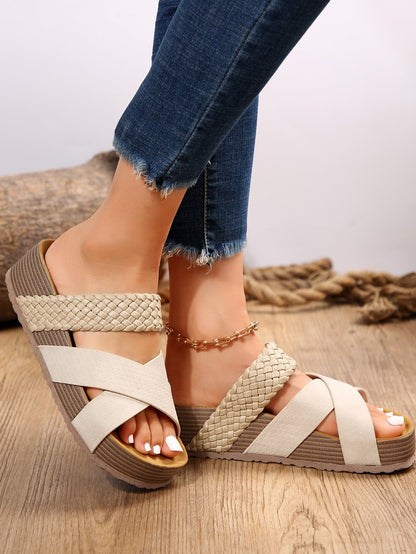 Summer Platform Sandals – Stylish Women Flat Cross Strap Slippers