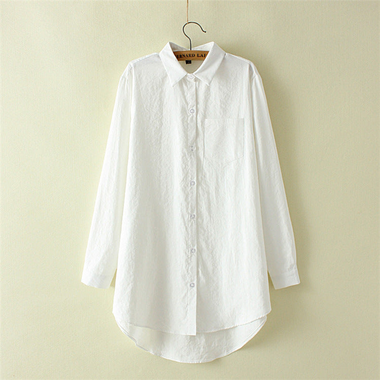 Plus Size Womens Clothing - Korean Style Spring Long Shirt With Buttons & Pockets