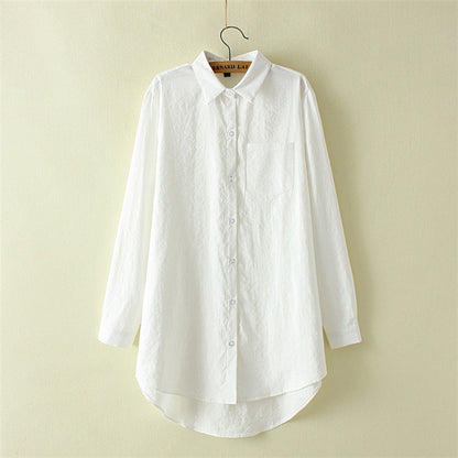 Plus Size Womens Clothing - Korean Style Spring Long Shirt With Buttons & Pockets