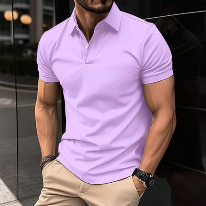 Men's Polo Shirt Summer Short Sleeve | Solid Color Button Lapel Top