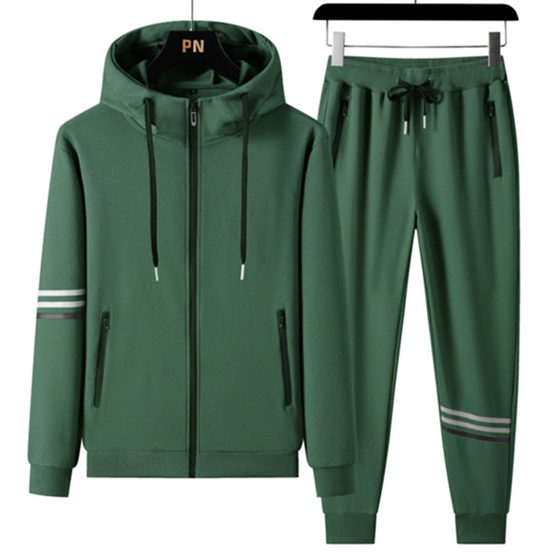Cotton Hooded Tracksuit – Men's Casual Two-Piece Set With Breathable Sportswear