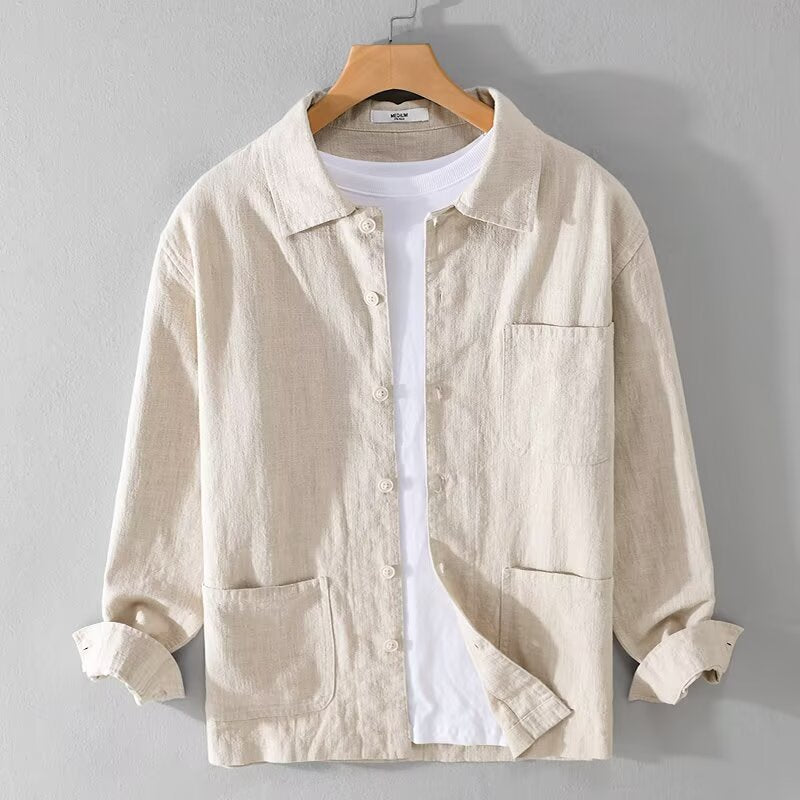 Men's Linen Coat Casual Cotton Linen Blend | Long Sleeve Loose Fit Jacket