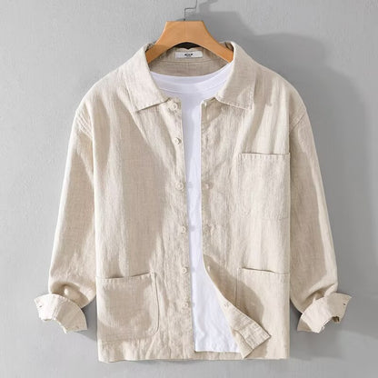 Men's Linen Coat Casual Cotton Linen Blend | Long Sleeve Loose Fit Jacket