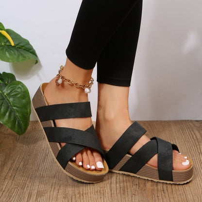 Summer Platform Sandals – Stylish Women Flat Cross Strap Slippers