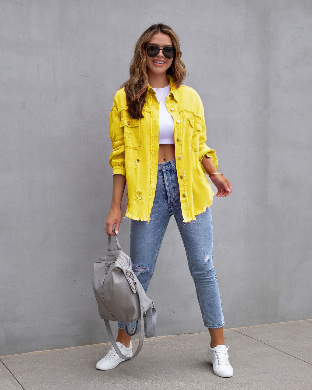 Ripped Shirt Jacket | Casual Womens Tops | Loose Fit Coat For Autumn Spring