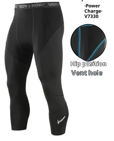 Black Power Charge V7330 compression pants with ventilated hip mesh panel and logo on knee