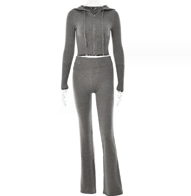Women's Hoodie Suit | Stylish Casual Wear | Zip Sweater Set With High Waist Pants