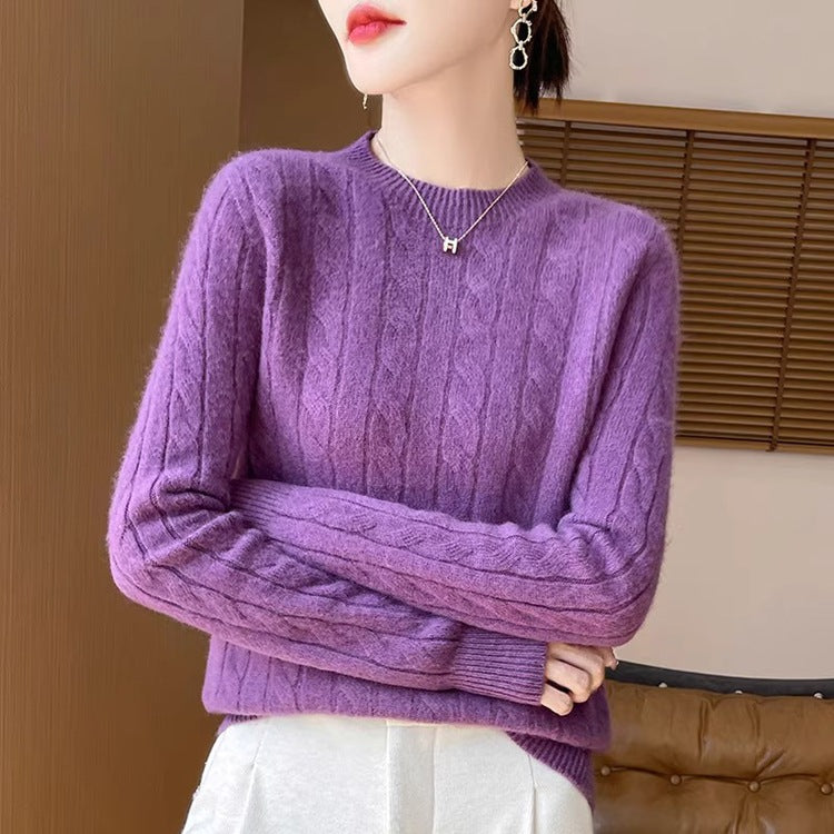 Twist Sweater Knit Vintage Round Neck Base Shirt