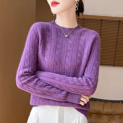 Twist Sweater Knit Vintage Round Neck Base Shirt