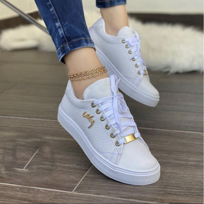 Women Flat Sneakers – Breathable Lace Up Shoes With PU Sole Comfort