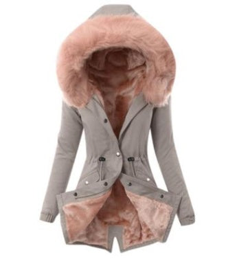 Hooded Plush Jacket – Cozy Women's Winter Jacket With Drawstring Hoodie